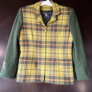 Burberry vintage green and yellow plaid wool blazer